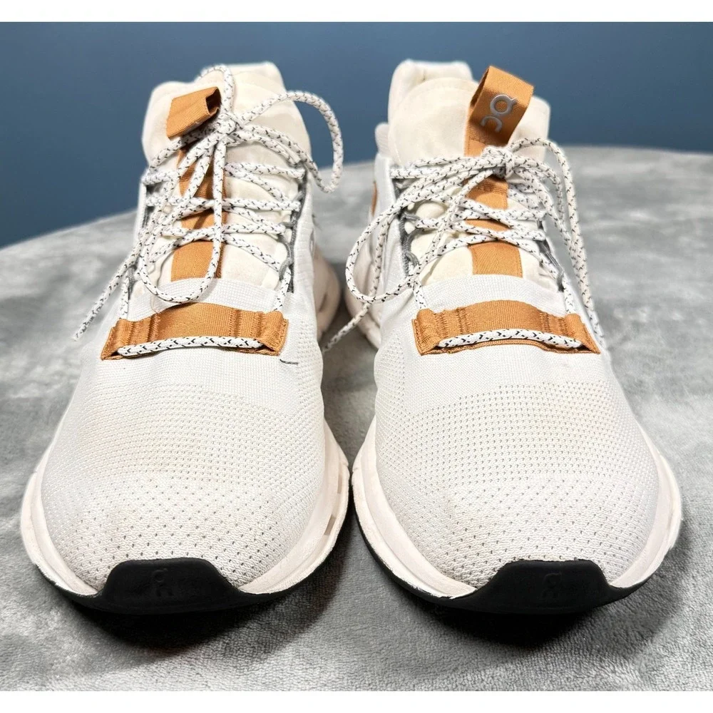 On Cloud Sneakers Mens 11.5 White Tan Cloudtec Running Shoes Lace Up